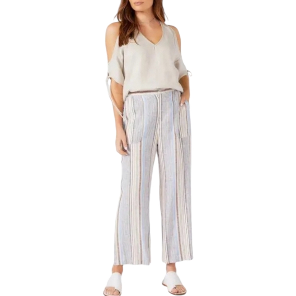 KAREN KANE Striped Women's Cropped Wide-Leg Coastal Linen Pants Size Small